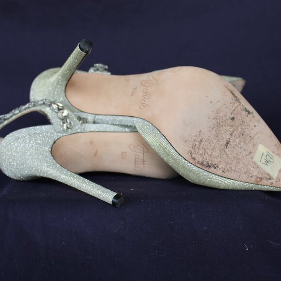 AMINAH Abdul Jillil SOLEIL SLINGBACK rhinestone stilleto metallic silver heels - Picture 9 of 10